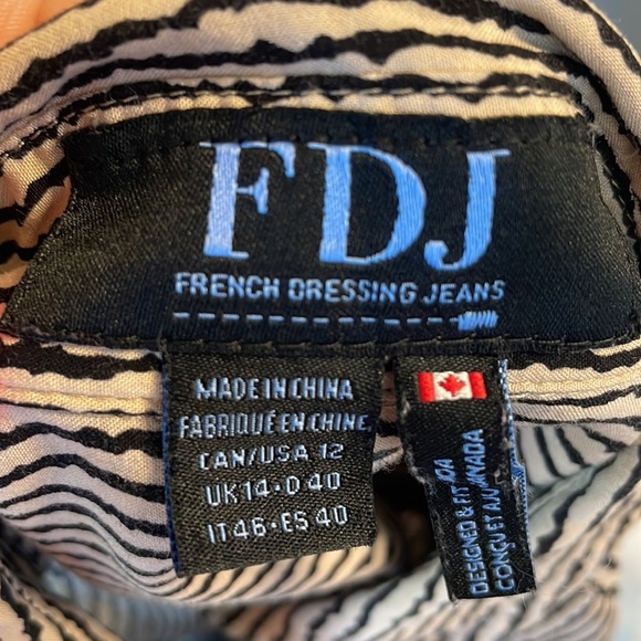 French Dressing Jeans FDJ hazy striped button front blouse collared size 12 - Picture 7 of 11